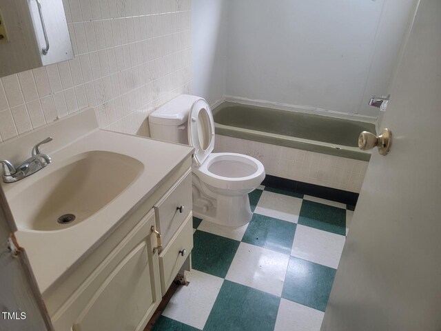 3354 Altamahaw Church St, Elon, NC 27244 - bathroom featuring tile patterned floors, vanity, toilet, and tile walls