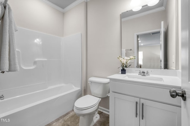 1007 Sora Way, Durham, NC 27703 - bathroom with crown molding, toilet, vanity,  shower combination, and baseboards