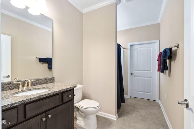211 Ibis Ln, Durham, NC 27703 - full bath with ornamental molding, toilet, baseboards, vanity, and tile patterned flooring