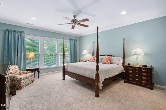 211 Ibis Ln, Durham, NC 27703 - bedroom featuring carpet, ornamental molding, recessed lighting, baseboards, and a ceiling fan