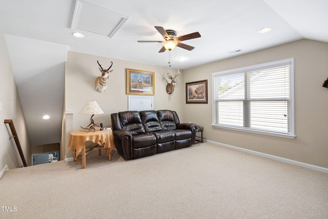 211 Ibis Ln, Durham, NC 27703 - living area featuring carpet flooring, baseboards, recessed lighting, and ceiling fan