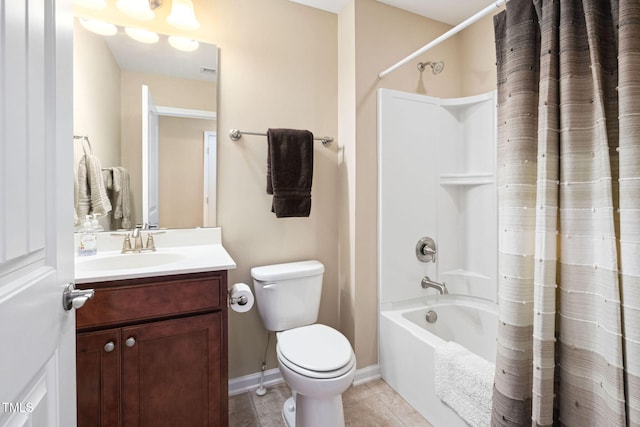 211 Ibis Ln, Durham, NC 27703 - bathroom featuring tile patterned flooring, shower / bathtub combination with curtain, vanity, toilet, and baseboards