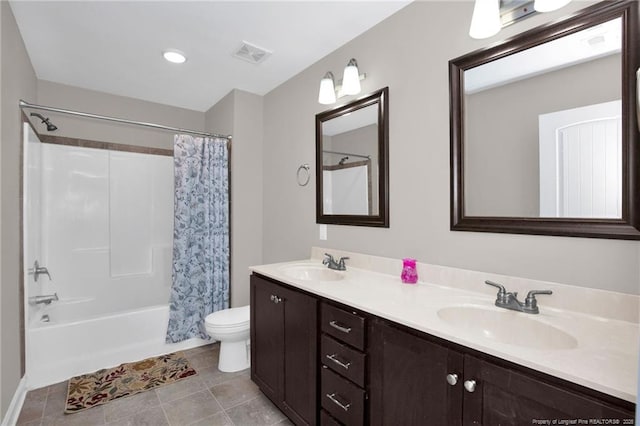 341 Woodington Rd, Hope Mills, NC 28348 - full bath featuring toilet, shower / tub combo with curtain, double vanity, and baseboards