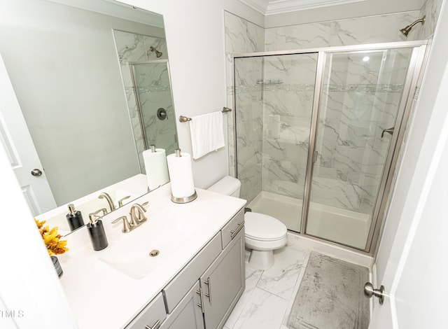 2918 Heirloom Way, Apex, NC 27502 - full bathroom featuring a marble finish shower, toilet, marble finish flooring, and vanity