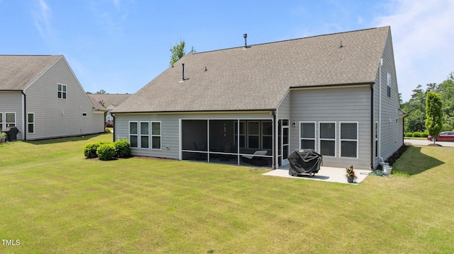 1112 Monterey Bay Dr, Wake Forest, NC 27587 - back of house with a yard, a patio area, a sunroom, and a shingled roof
