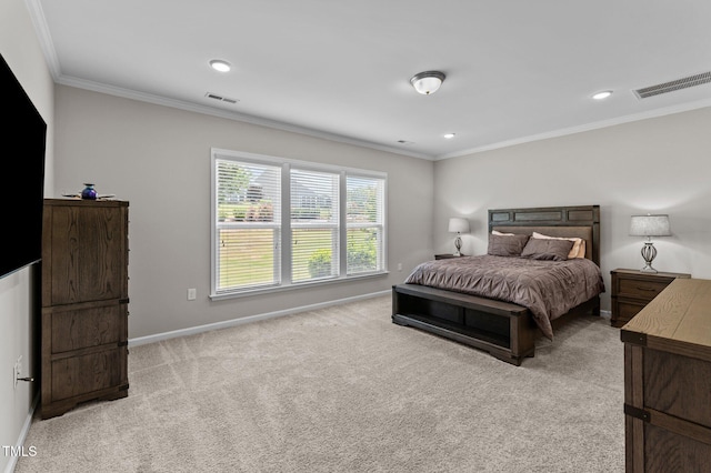 1112 Monterey Bay Dr, Wake Forest, NC 27587 - bedroom featuring crown molding, light carpet, baseboards, and recessed lighting