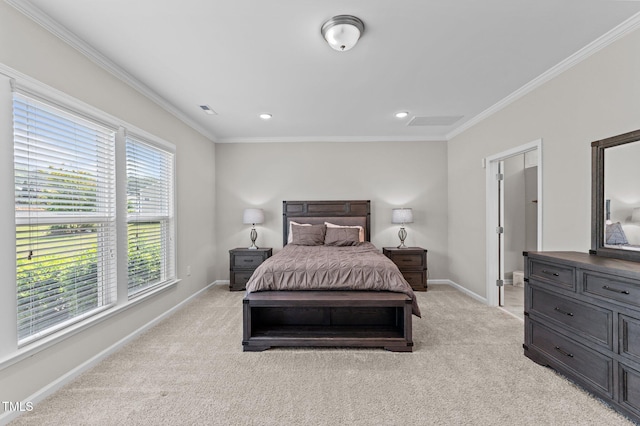 1112 Monterey Bay Dr, Wake Forest, NC 27587 - bedroom with light colored carpet, baseboards, ornamental molding, and recessed lighting