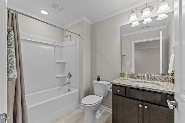 1112 Monterey Bay Dr, Wake Forest, NC 27587 - full bathroom with toilet, a chandelier, shower / bath combination with curtain, crown molding, and vanity