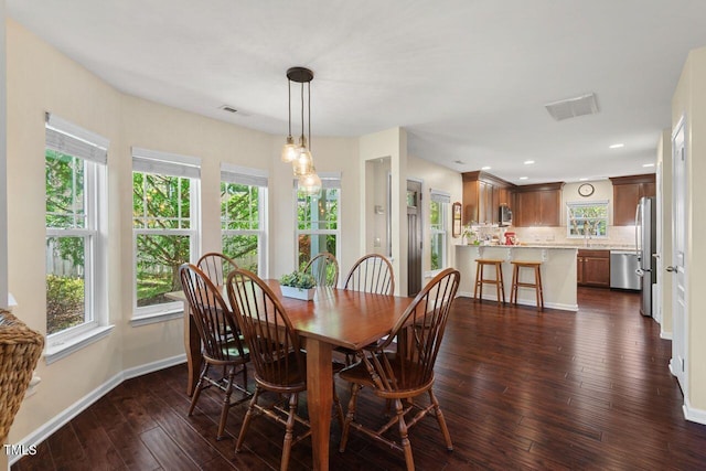 3002 Bartlett Cir, Hillsborough, NC 27278 - dining room featuring dark wood-style flooring, plenty of natural light, baseboards, and recessed lighting