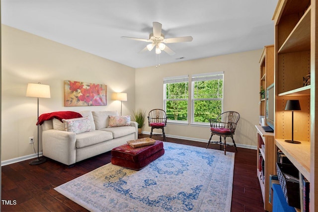 3002 Bartlett Cir, Hillsborough, NC 27278 - living area with baseboards, a ceiling fan, and dark wood finished floors