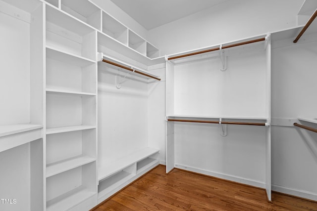walk in closet with wood finished floors