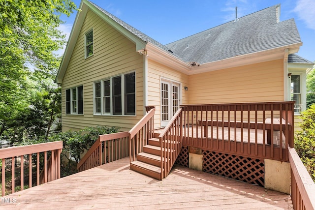 deck featuring stairs