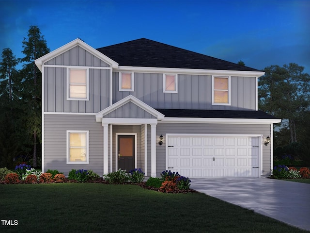 2242 Cherry Creek Rd, Haw River, NC 27258 - view of front of property with board and batten siding, an attached garage, driveway, a shingled roof, and a front yard