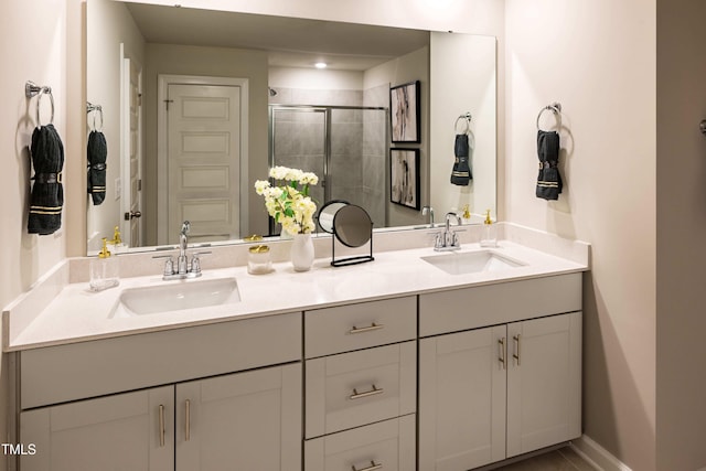 2250 Cherry Creek Rd, Haw River, NC 27258 - full bath featuring double vanity, a stall shower, and baseboards