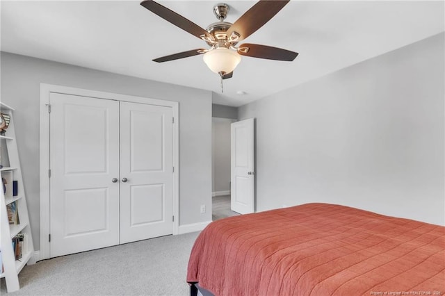 607 Rempstone Ln, Fayetteville, NC 28311 - bedroom with carpet, a closet, ceiling fan, and baseboards