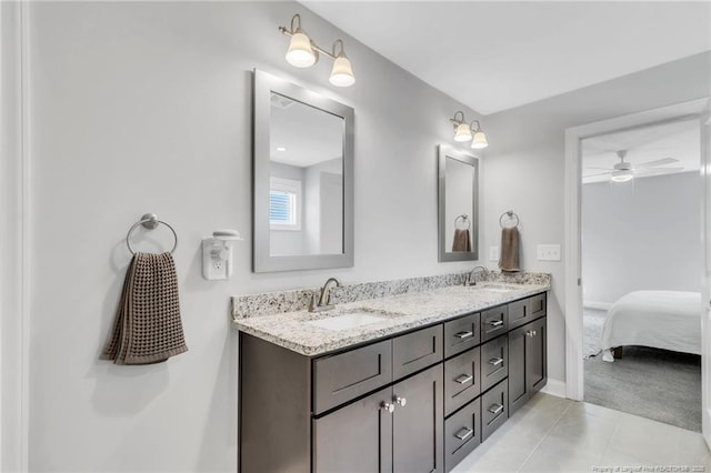 607 Rempstone Ln, Fayetteville, NC 28311 - ensuite bathroom with double vanity, ceiling fan, and tile patterned flooring