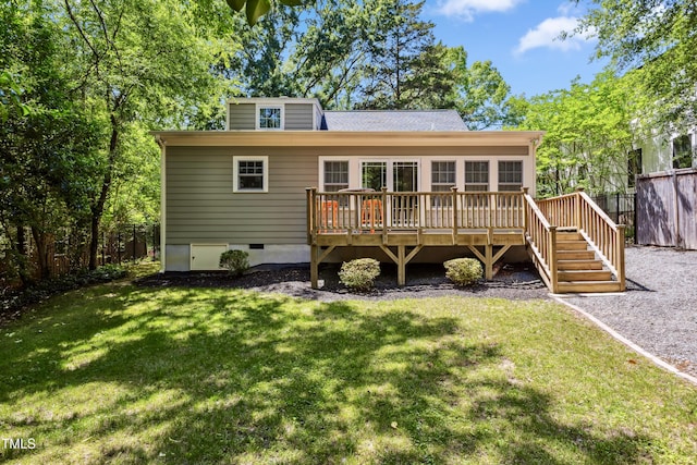 1304 N Duke St, Durham, NC 27701 - rear view of house with crawl space, a wooden deck, and stairs