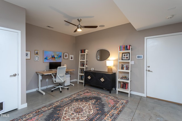 414 Chavis Way, Raleigh, NC 27601 - office area with a ceiling fan, baseboards, and concrete flooring