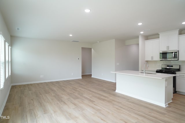 2106 Cherry Creek Rd, Haw River, NC 27258 - kitchen with appliances with stainless steel finishes, a sink, backsplash, light wood-style flooring, and recessed lighting
