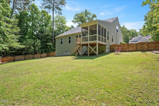 6512 Blalock Forest Dr, Willow Springs, NC 27592 - back of house featuring crawl space, a sunroom, and stairway