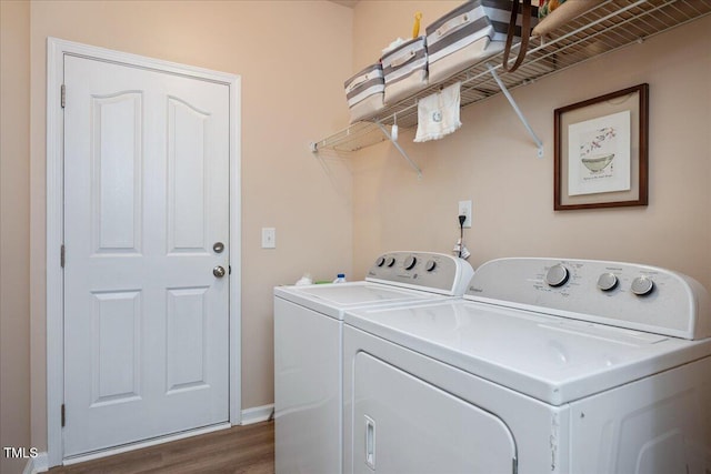 6512 Blalock Forest Dr, Willow Springs, NC 27592 - laundry area with washer and dryer, dark wood-style floors, and baseboards