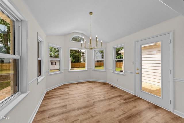 314 Wrenn St, Apex, NC 27502 - unfurnished sunroom featuring vaulted ceiling and a chandelier