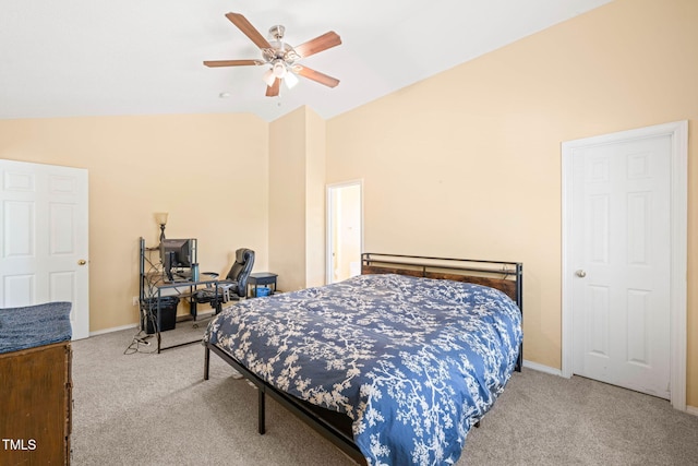 5312 Suntan Lake Dr, Raleigh, NC 27610 - carpeted bedroom featuring high vaulted ceiling, baseboards, and ceiling fan