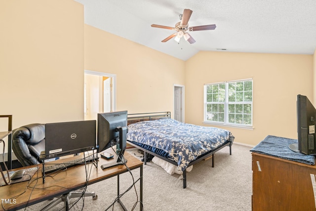 5312 Suntan Lake Dr, Raleigh, NC 27610 - bedroom with light carpet, lofted ceiling, baseboards, a desk, and a ceiling fan