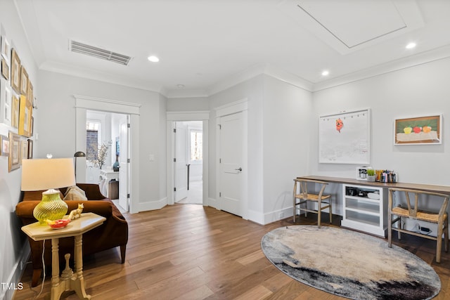 7212 Summer Tanager Trl, Raleigh, NC 27614 - foyer featuring wood-type flooring, recessed lighting, and ornamental molding