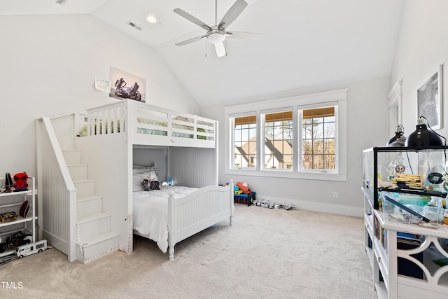 7212 Summer Tanager Trl, Raleigh, NC 27614 - bedroom featuring vaulted ceiling, carpet flooring, and ceiling fan