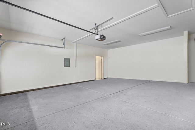 4612 Hanging Fern Ln, Raleigh, NC 27604 - garage featuring electric panel, a garage door opener, and baseboards