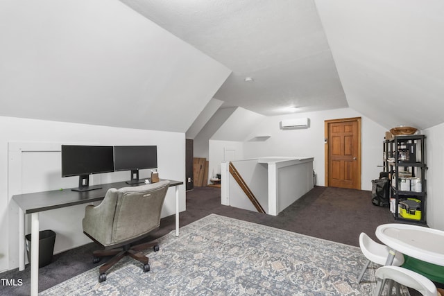 5413 Lower Creek Ct, Apex, NC 27539 - office space featuring vaulted ceiling, carpet floors, and a wall unit AC
