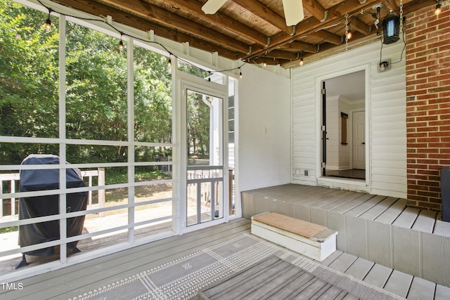 5413 Lower Creek Ct, Apex, NC 27539 - unfurnished sunroom with beam ceiling