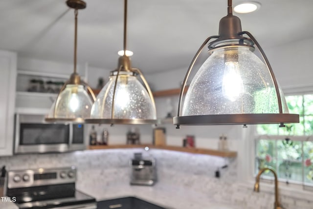 detailed view of appliances with stainless steel finishes and island range hood