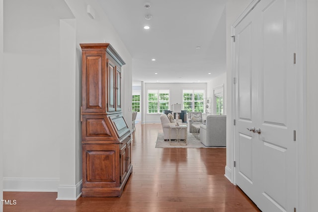 2511 Range Overlook Xing, Apex, NC 27523 - corridor featuring dark wood-style flooring and recessed lighting