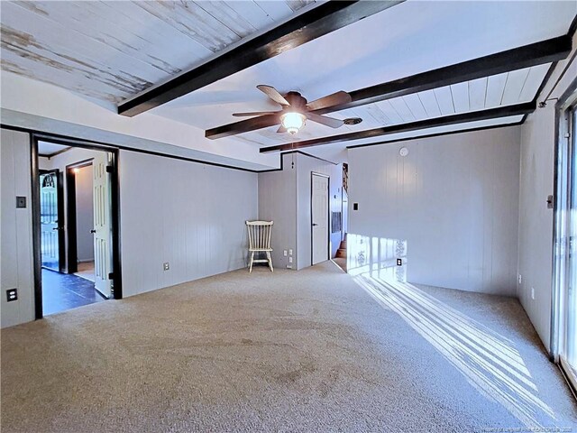 6261 Stoney Point Loop, Fayetteville, NC 28306 - empty room featuring beamed ceiling, carpet floors, and a ceiling fan