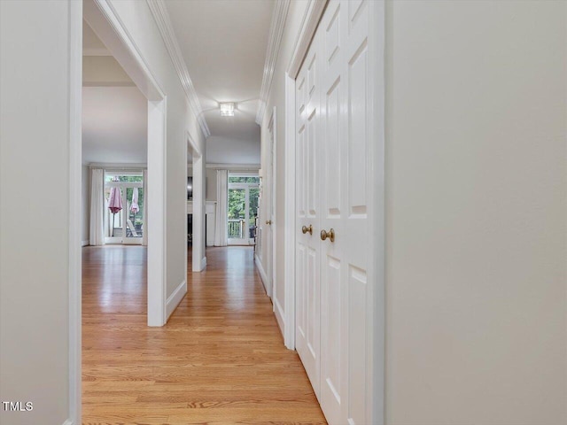 3347 Ridgecrest Ct, Raleigh, NC 27607 - hallway with light wood-style flooring and crown molding