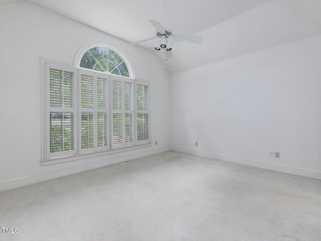 3347 Ridgecrest Ct, Raleigh, NC 27607 - unfurnished room with lofted ceiling, carpet floors, a ceiling fan, and baseboards