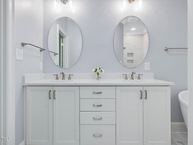 3347 Ridgecrest Ct, Raleigh, NC 27607 - bathroom with double vanity and baseboards