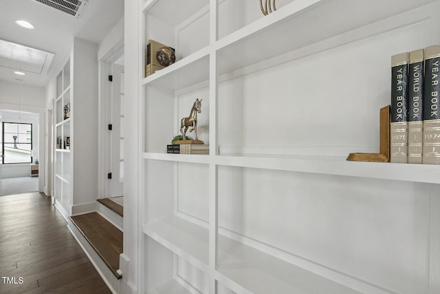 1141 Duke Farm Dr, Wake Forest, NC 27587 - hallway featuring attic access, wood finished floors, and recessed lighting