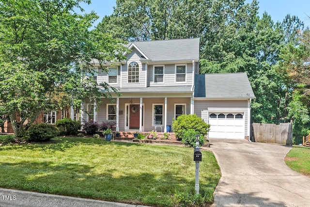 19 Knightsbridge Ct, Durham, NC 27707 - colonial inspired home with an attached garage, concrete driveway, and a porch