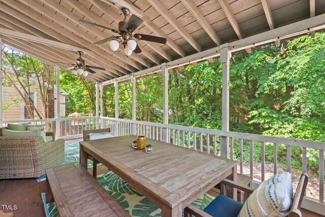19 Knightsbridge Ct, Durham, NC 27707 - deck featuring a ceiling fan and outdoor dining area