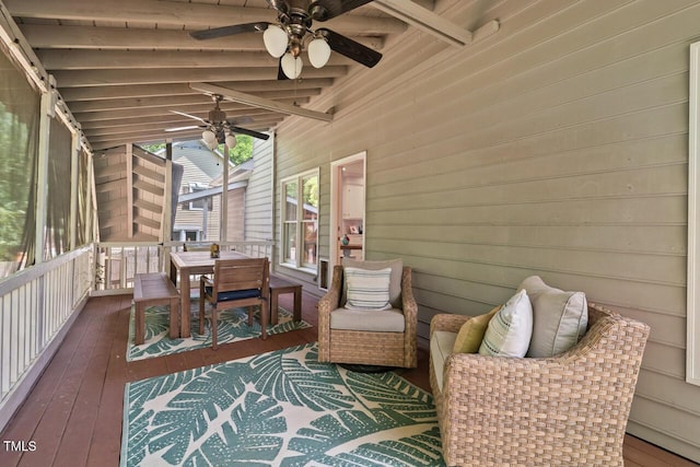 19 Knightsbridge Ct, Durham, NC 27707 - sunroom featuring a ceiling fan and outdoor dining space