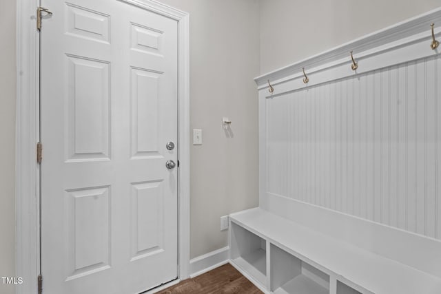 6624 Vestal St, Wake Forest, NC 27587 - mudroom featuring baseboards and dark wood finished floors