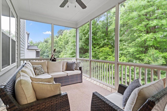 213 Preatonwood Dr, Apex, NC 27539 - sunroom with outdoor lounge area and a ceiling fan