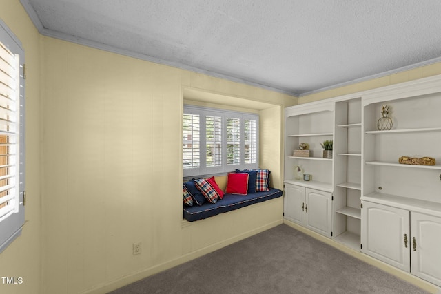 205 W Oak Ave, Wake Forest, NC 27587 - sitting room with a textured ceiling, carpet flooring, and ornamental molding