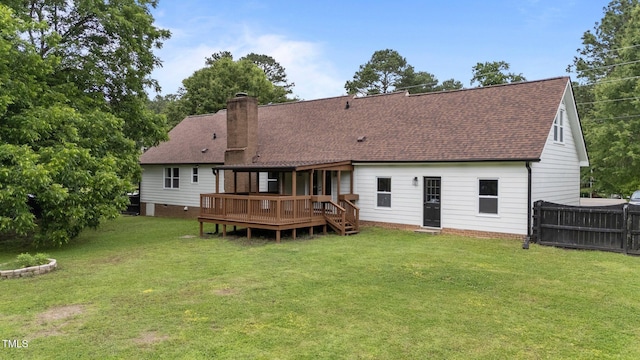 4259 Old Faison Rd, Knightdale, NC 27545 - rear view of property featuring a deck, a chimney, and roof with shingles