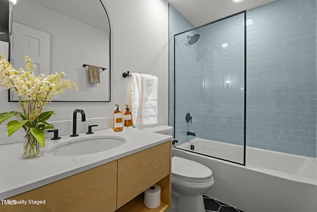 4259 Old Faison Rd, Knightdale, NC 27545 - bathroom featuring vanity, toilet, shower / bath combination, and tile patterned flooring