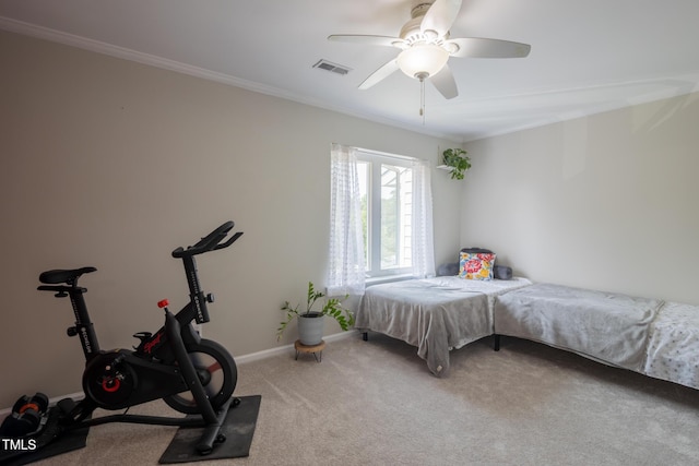 5514 Oldtowne Rd, Raleigh, NC 27612 - bedroom with crown molding, carpet floors, baseboards, and ceiling fan