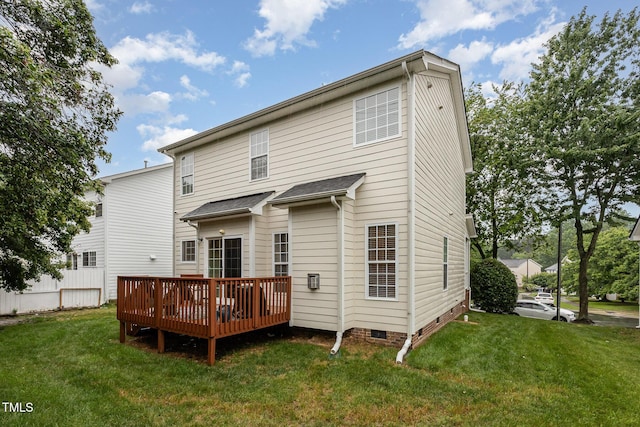 109 Troyer Pl, Apex, NC 27502 - rear view of house featuring crawl space, a wooden deck, and a lawn